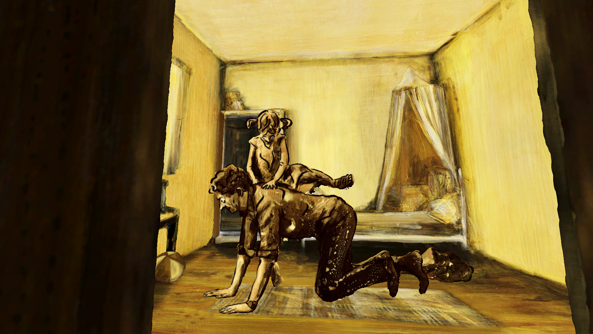 Screenshot from the Hangman at Home, with a man playing with his daughter.