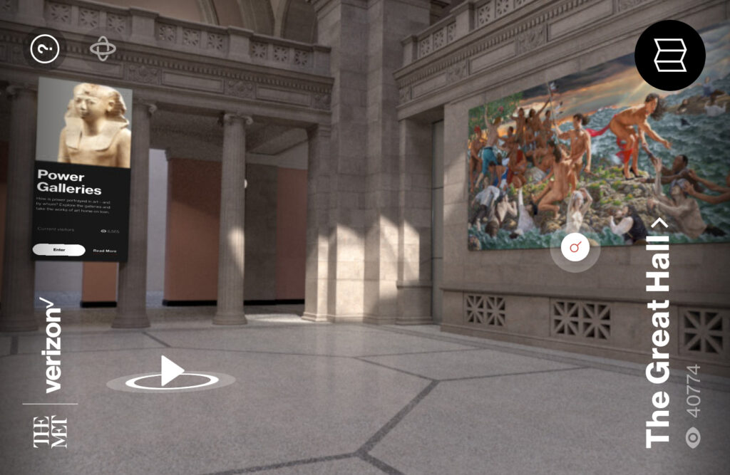 The Met Unframed experience begins with a Virtual tour, which begins in the Great Hall of the museum, shown here.